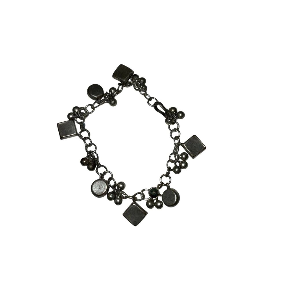 Iris Apfel & Bajalia Silver Tone Charm Bracelet w/ Blue Cabochons Bead Clusters